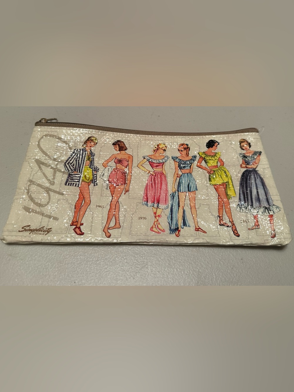 Vintage Paper Doll Print Clutch — Pink & Blue